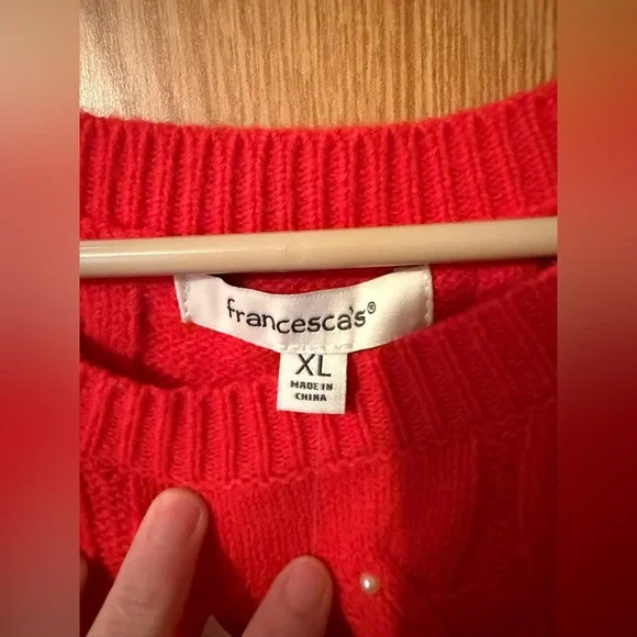 Francesca’s Beverly Pearl Embellished Cable Pullover Sweater Red - Picture 5 of 7
